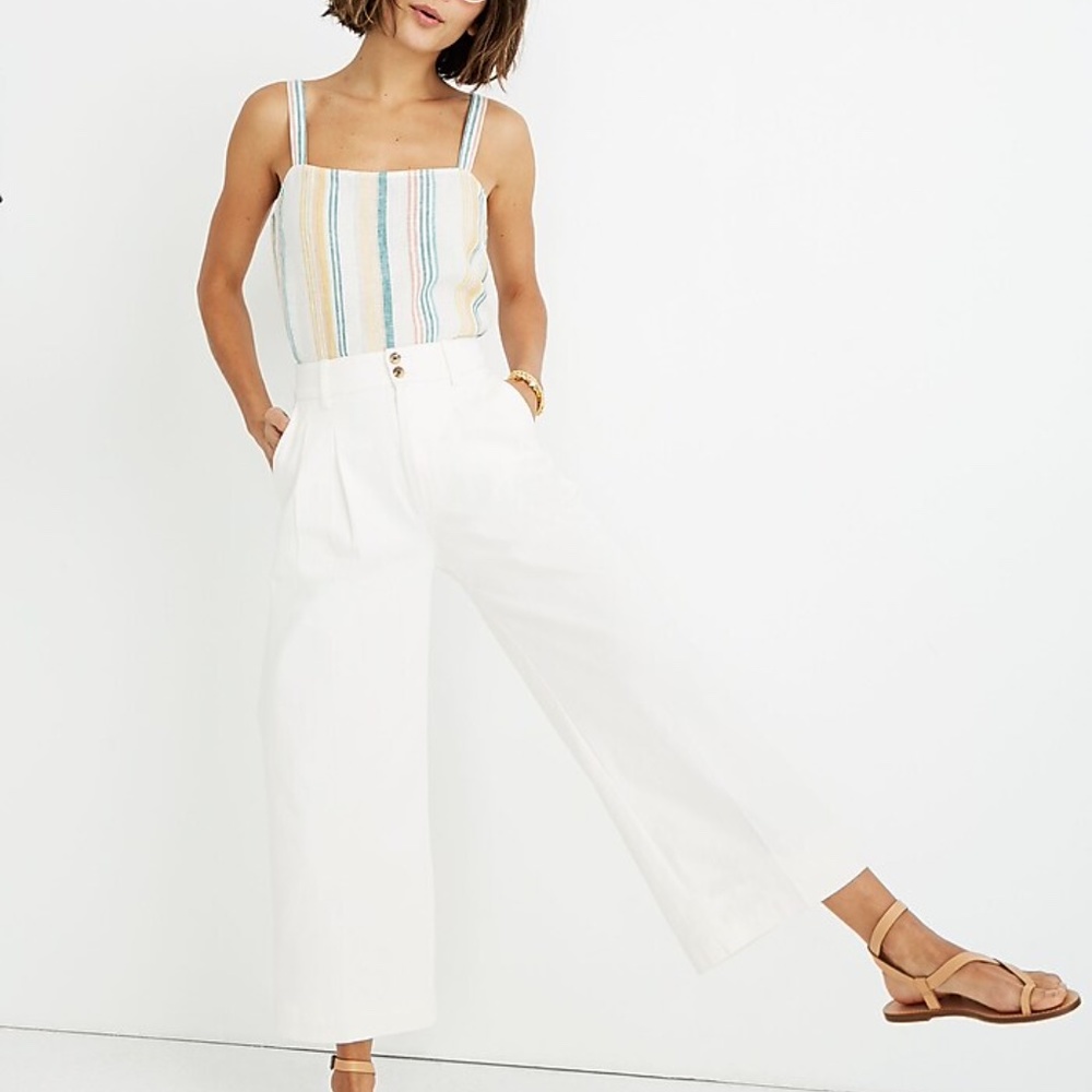 Madewell Size 6 Pleated High Waist Crop Wide Leg Pants in white lighthouse Sz S